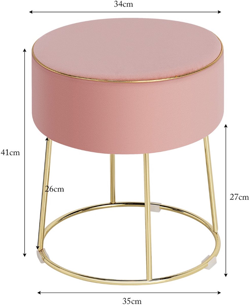 SureDeal® - Poef - Ronde Kruk Fluwelen - Metalen Poten Make - 34x34x41 cm - Roze