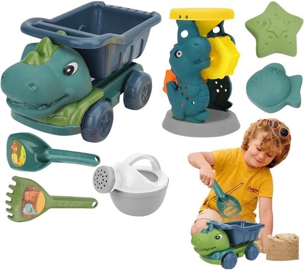 Dinosaurus Zandspeelgoed - Strandspeelgoed Set - Zandbak Spelen - Inclusief Schepje - 31x19x16 cm - Willekeurige Kleur