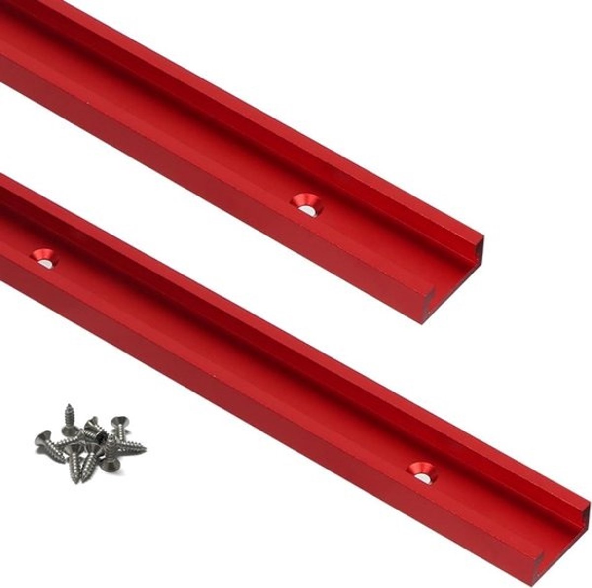 Aluminium T-Tracks - Houtbewerking Jigs - Werkbank Montage - Dubbel Gesneden Profiel - 400 mm Lengte - Rood