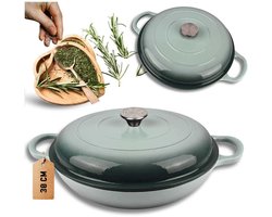 Hage - Braadpan - Stoofpan met Deksel - Casserole Pan - Lage Geëmailleerd Gietijzeren Braadpan - Oven & Inductie Geschikt - Voor Braden, Stoven en Ovenschotels - 3 Liters - 40.5 x 30 x 10.5 cm - Mintgroen