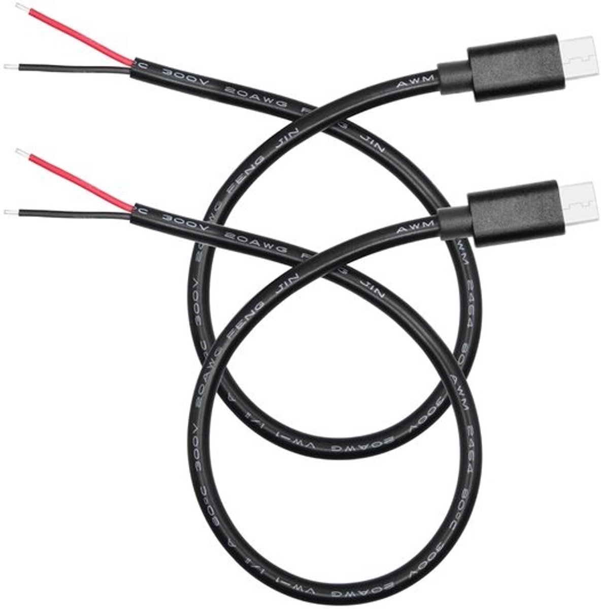 2 stuks USB-C naar 2-pins Schroefdraad Kabel 30cm - 5V/5A Stroomkabel met Open Einde