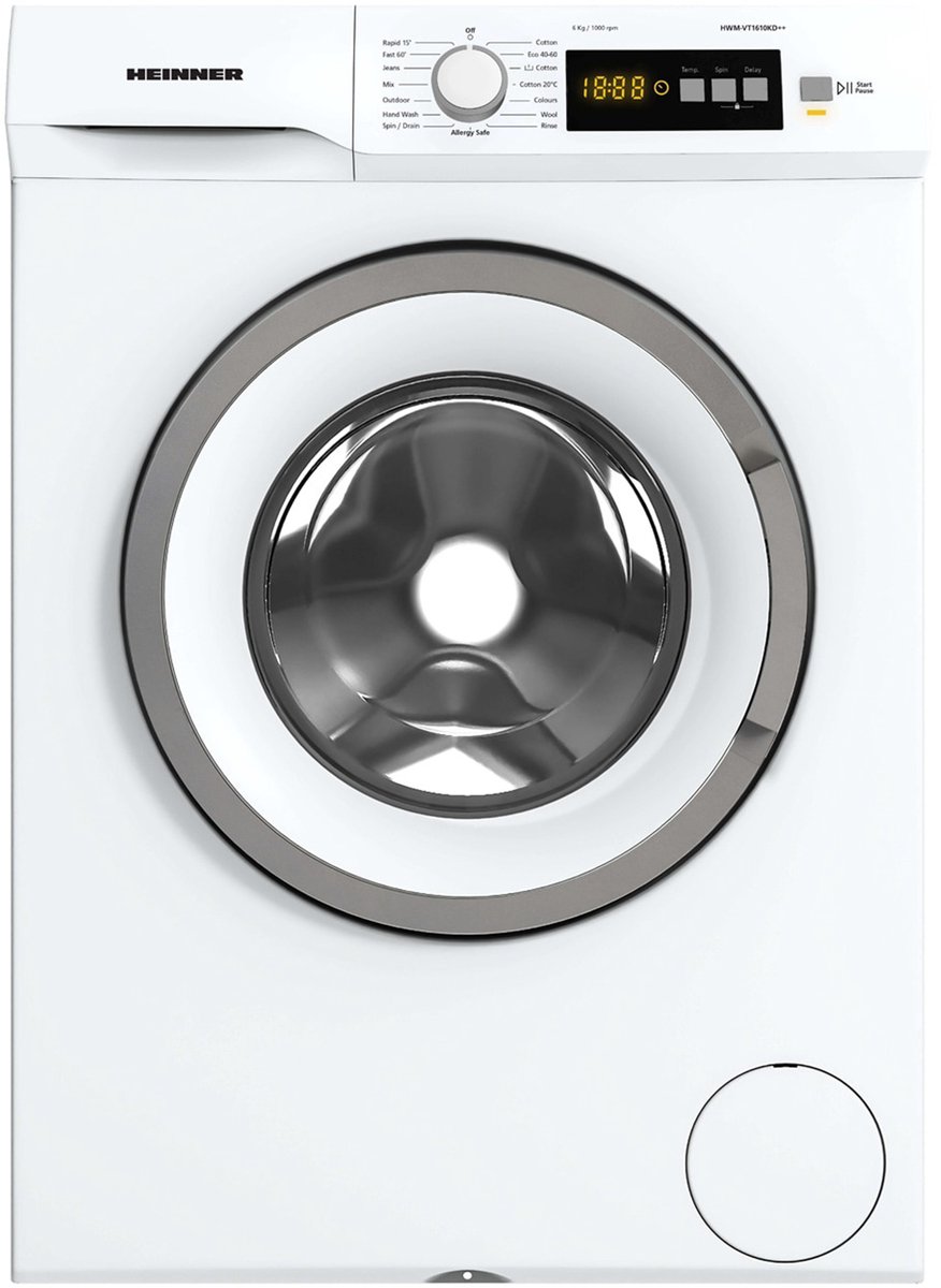 Heinner HWM-VT1610KD++ Wasmachine 6 kg – 15 Programma’s Met Allergievriendelijk programma – Eco Logic Systeem – LED Display – 1000 tpm – Wit – 5 Jaar Garantie