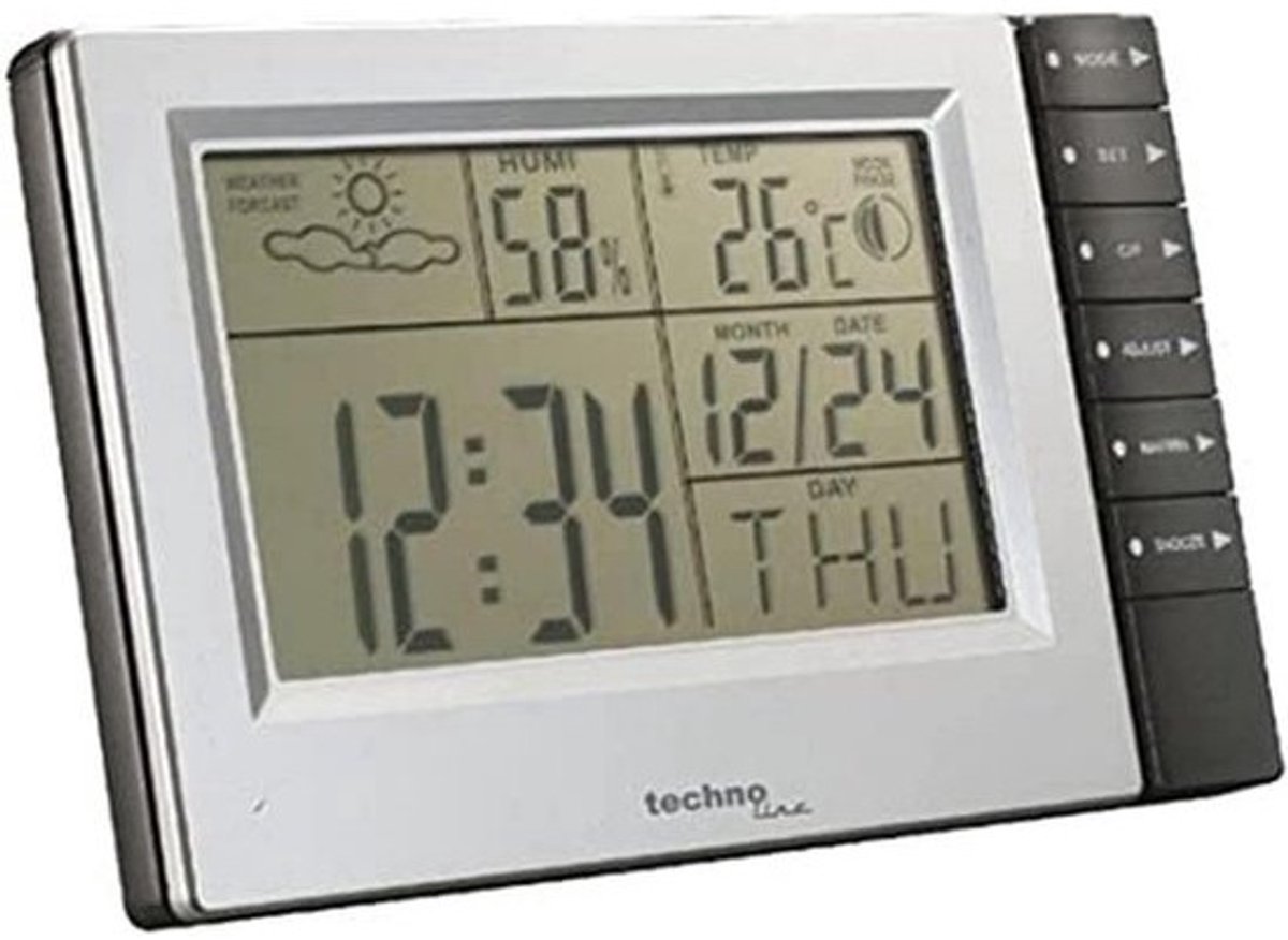 Weerstation Binnen - Weersvoorspeller Buiten - Weersvoorspelling Thuis - Maanfasen Weergave - 19.5 x 12.8 cm - Zwart