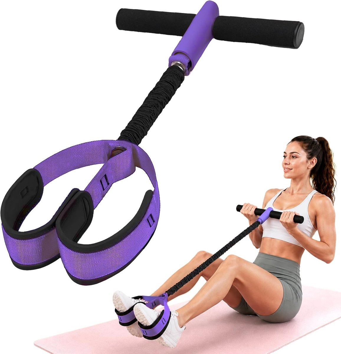 Elastische Buikspiertrainer - Ab Trainer - Ab Roller - Buikspierwiel - Resistance Fitness Weerstand Pedaal Band - Elastiek Met Handvat - Buikspieren - Total Abs - Weerstandselastiek - Workout Apparatuur - Voor fitness, afvallen, training, yoga