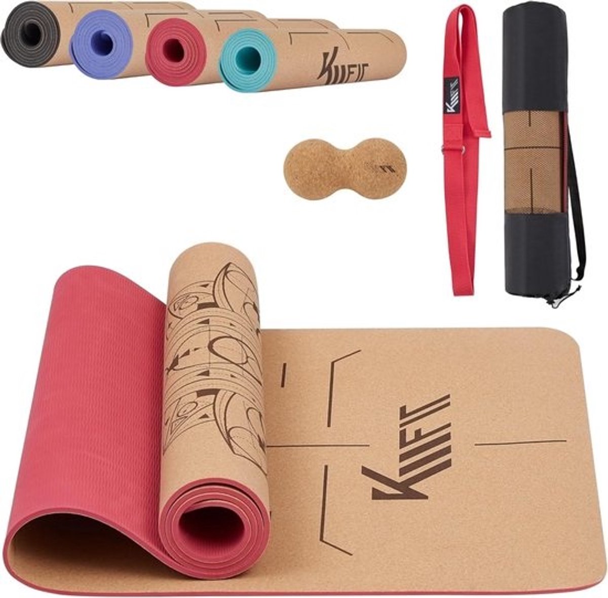 Dunne Antislip Yogamat met Lijnensysteem en Accessoires voor Fitness en Pilates
