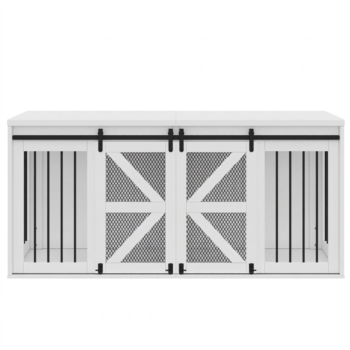 Dubbele Hondenbench 160 x 60 x 75 cm – Hondenkooi voor 2 Honden met Scheidingswand en Schuifdeuren – Wit