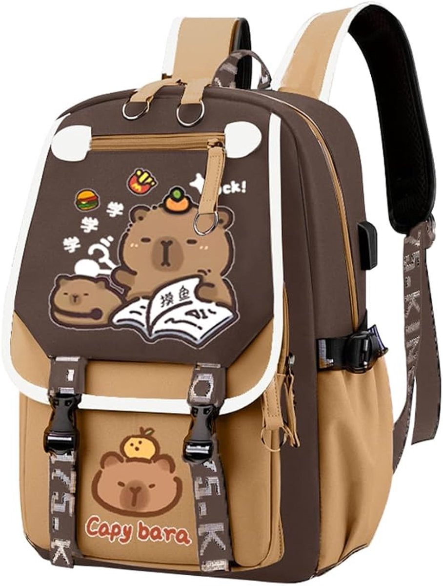 Capybara Rugzak voor kinderen, Capybara waterdichte rugzak, basisschool, schrijfwarenset met pennenetui, sleutelhanger, stickers, insignia, schooltassen, cartoon, kleuterschool, C, 46x29x16 cm, Casual