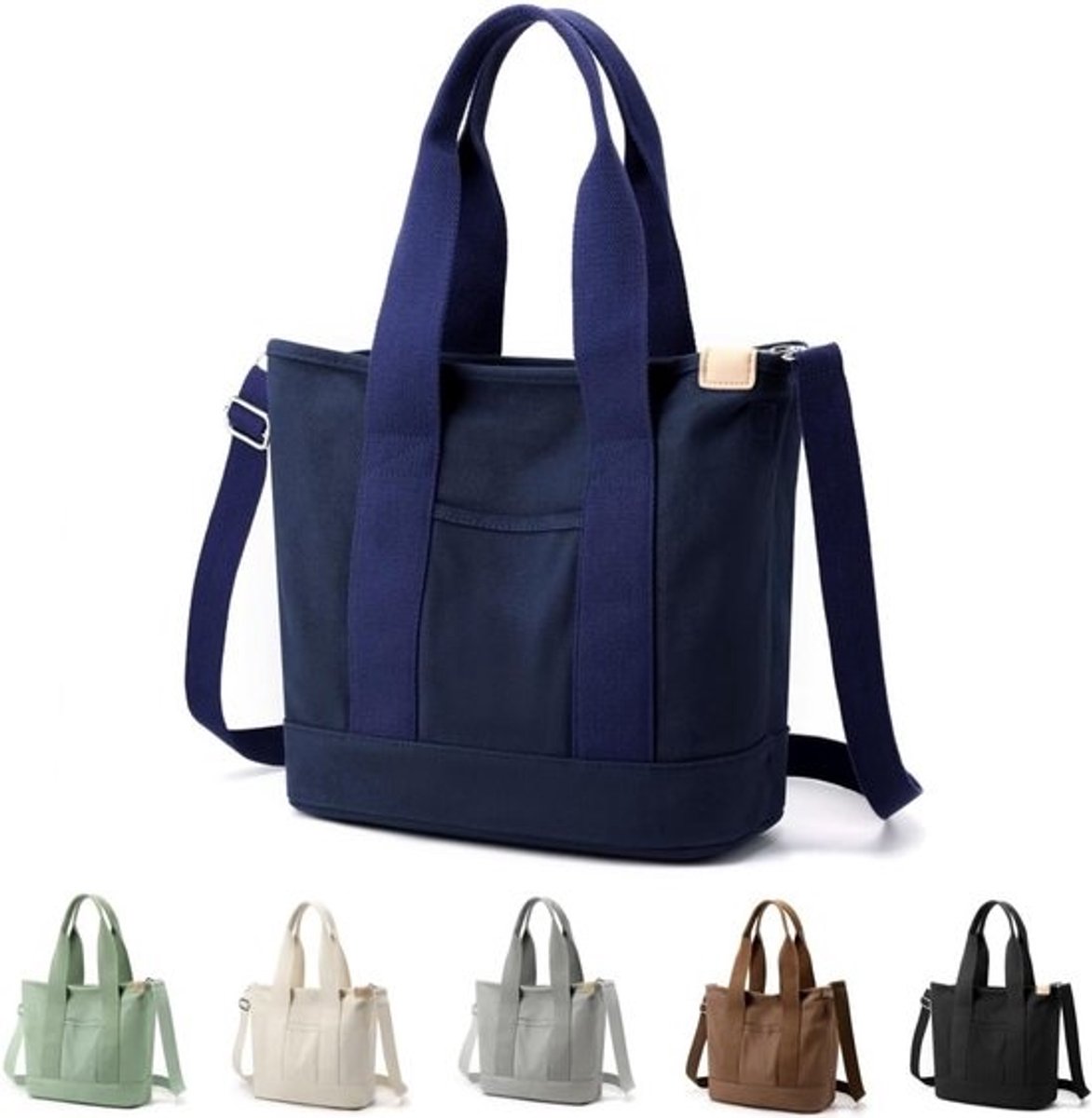 Grote Canvas Tote Bag voor Dames met Veel Vakken en Schouderriem
