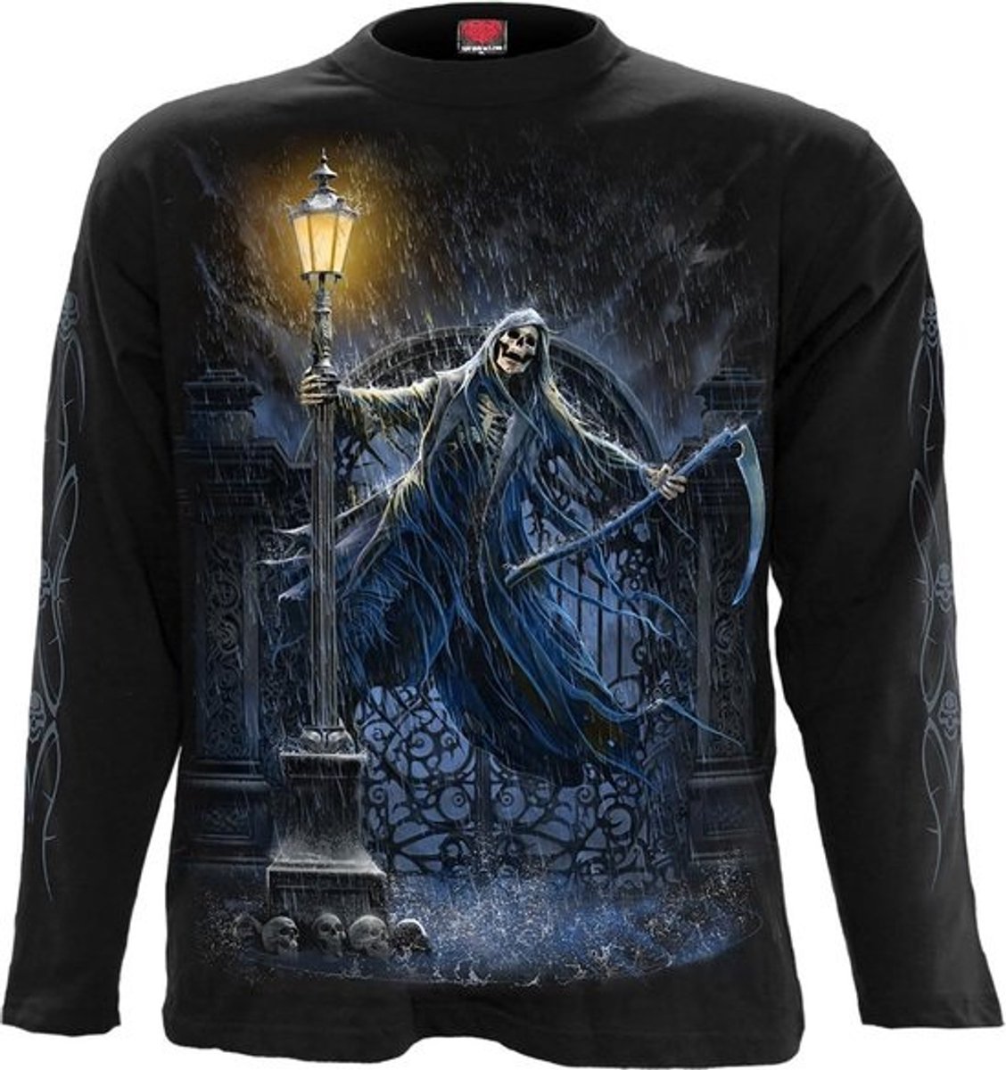 Longsleeve Shirt met Schedelprint en Grim Reaper - Horror & Rock Kleding