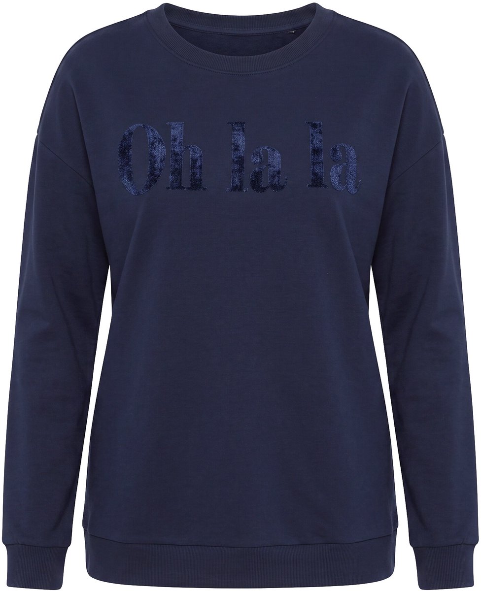 MIAMODA - Dames - Sweatshirt boxy fit flockprint - Donkermarine - Maat 56