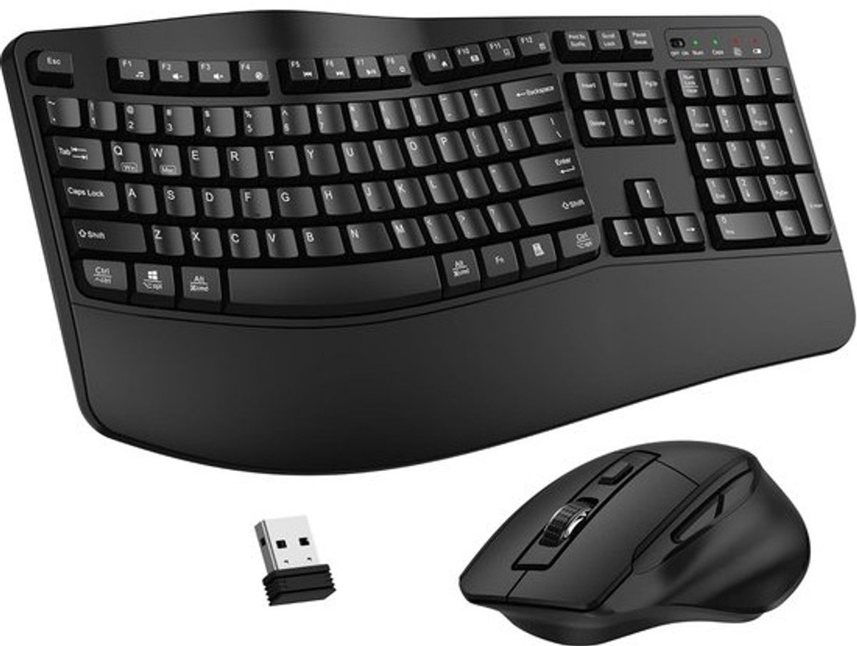 Draadloos Ergonomisch Toetsenbord en Muis Set met Polssteun