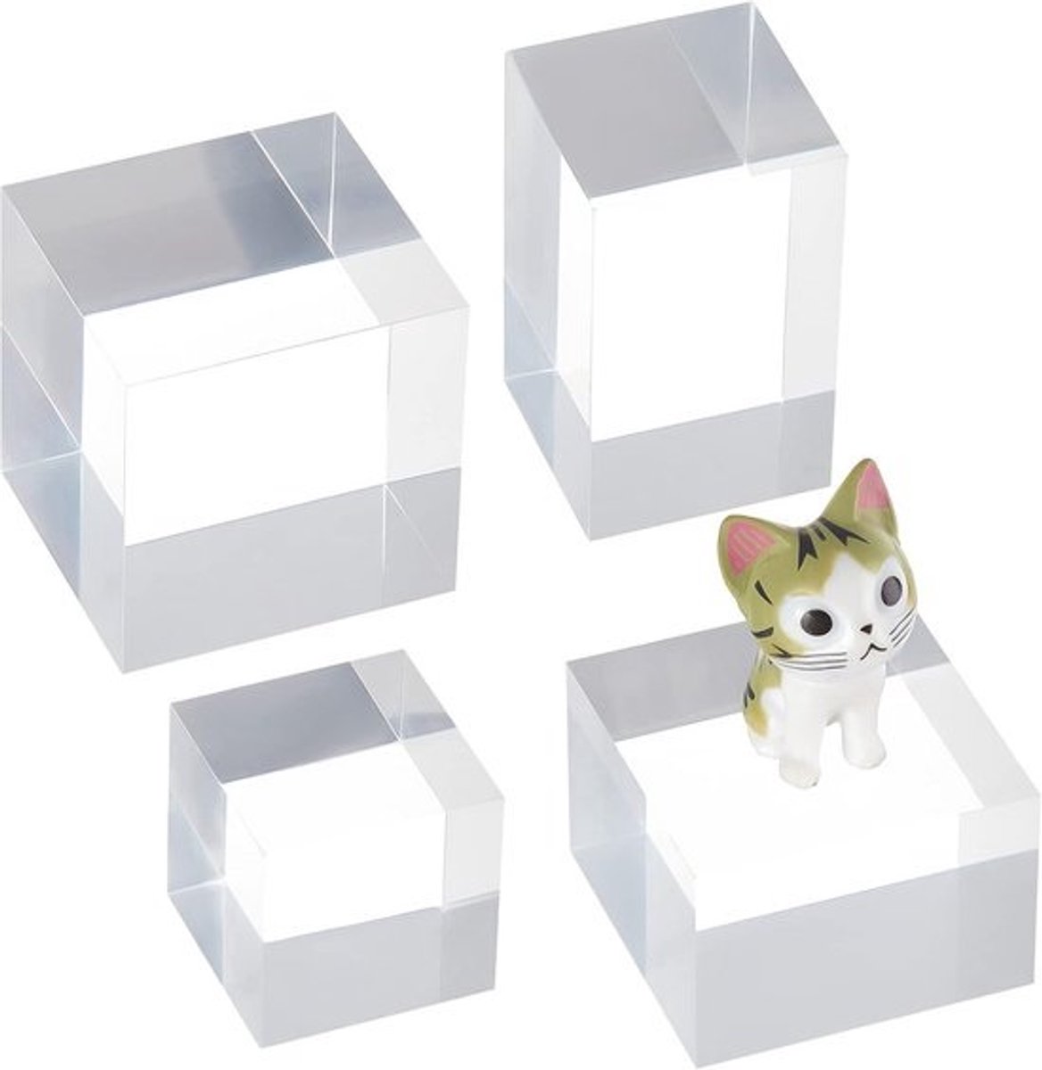 Set van 4 Transparante Acryl Kubussen voor Display van Sieraden en Ringdisplay