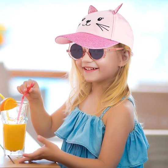 Roze Kinder Pet met Verstelbare Zonnebril - UV-Bescherming en Schattige Kattenoren — afbeelding 2