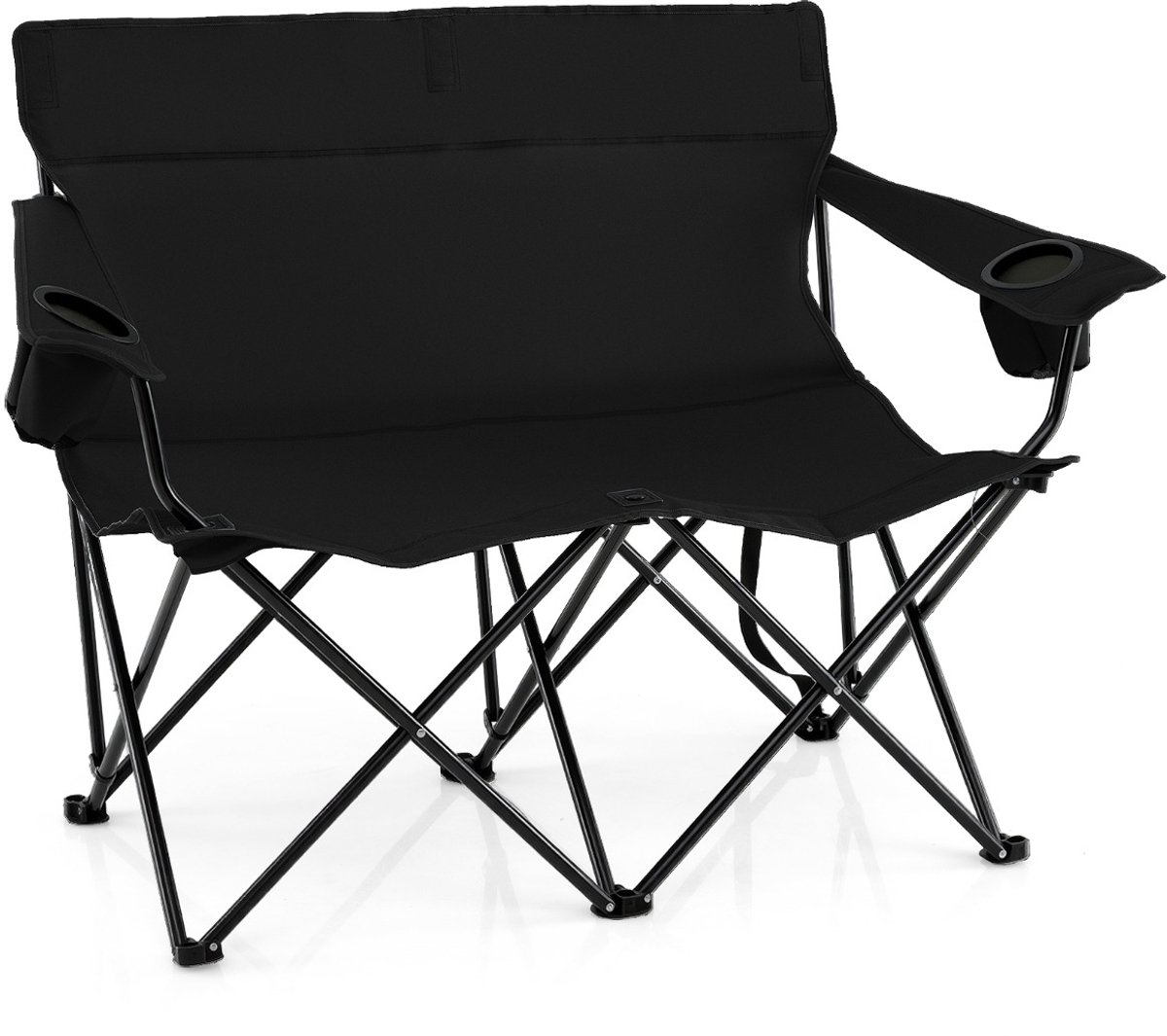 SureDeal® - Kamper - Campingstoel - Personen Klapstoel - Bekerhouders Armleuningen - Draagtas Inklapbare Campingbank - 132x66x96 cm - Donkerbruin