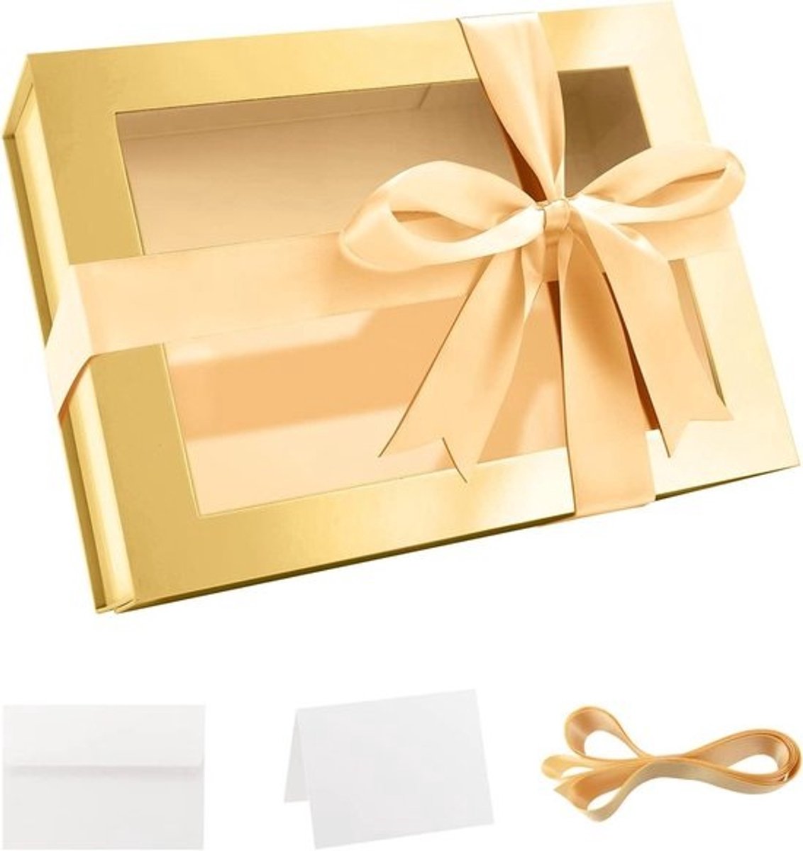 Gouden Geschenkdoos - Doos met Venster - Cadeaus Presenteren - Met Lint en Kaart