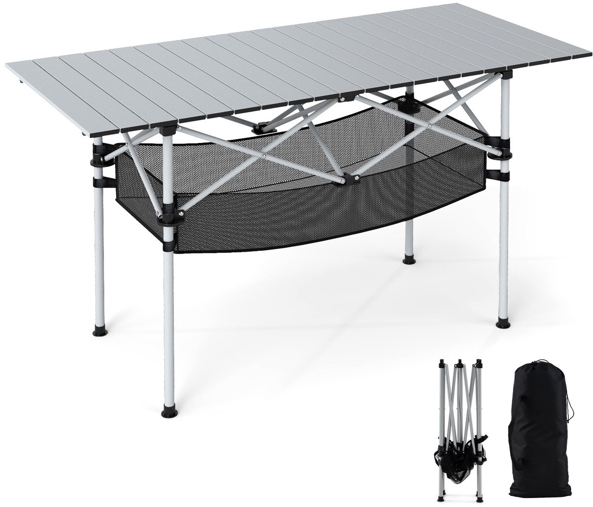 SureDeal® - Kamper - Opvouwbare Campingtafel - Terras Draagbare Picknicktafel - Oprolbaar Aluminium Tafelblad - 119x56x69 cm - Zilver