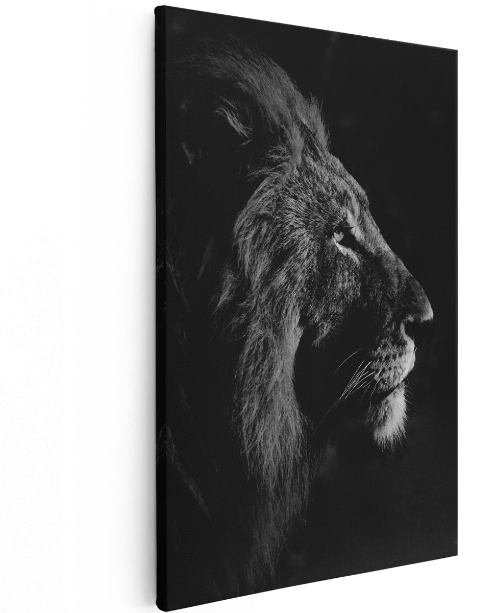 Artaza Canvas Schilderij Leeuw - Leeuwenkop - Zwart Wit - 120x180 cm - Groot - Wanddecoratie Woonkamer - Schilderijen - Muurdecoratie