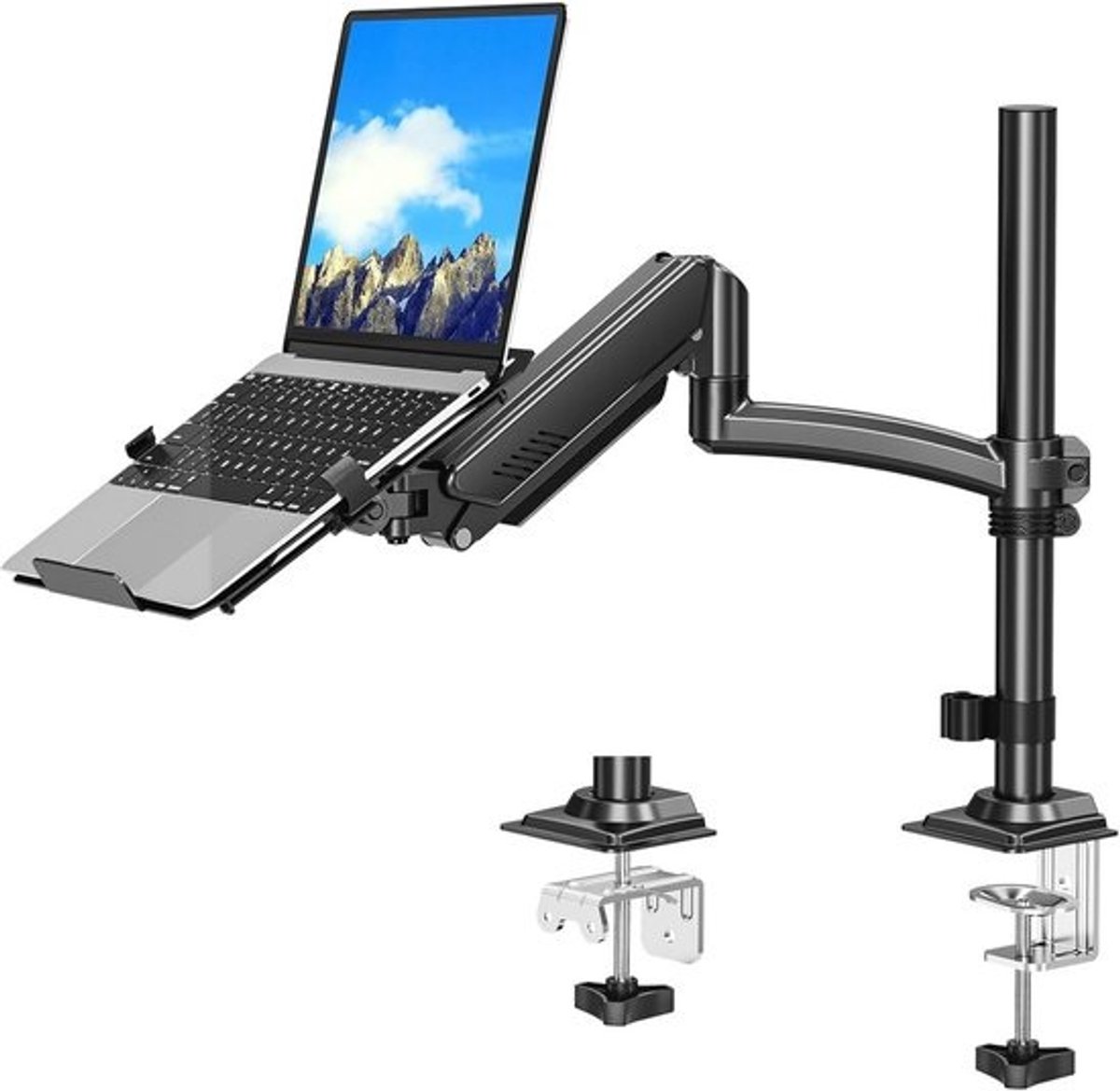 Laptop Bureaubevestiging - Verstelbare standaard - Werkruimte Optimaliseren - Dual Use Laptop Monitor - Max 32 inch - Zwart
