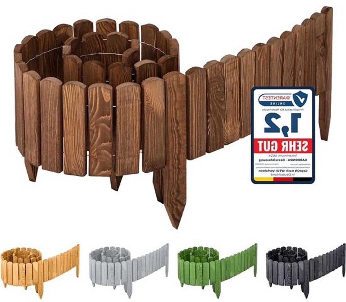 Houten bloembedrand - Flexibele houten afzetting voor tuin - Geïmpregneerde palissade - Rolboord gazonrand - Tuinomheining 200 cm (Donkerbruin, 10 cm hoog)
