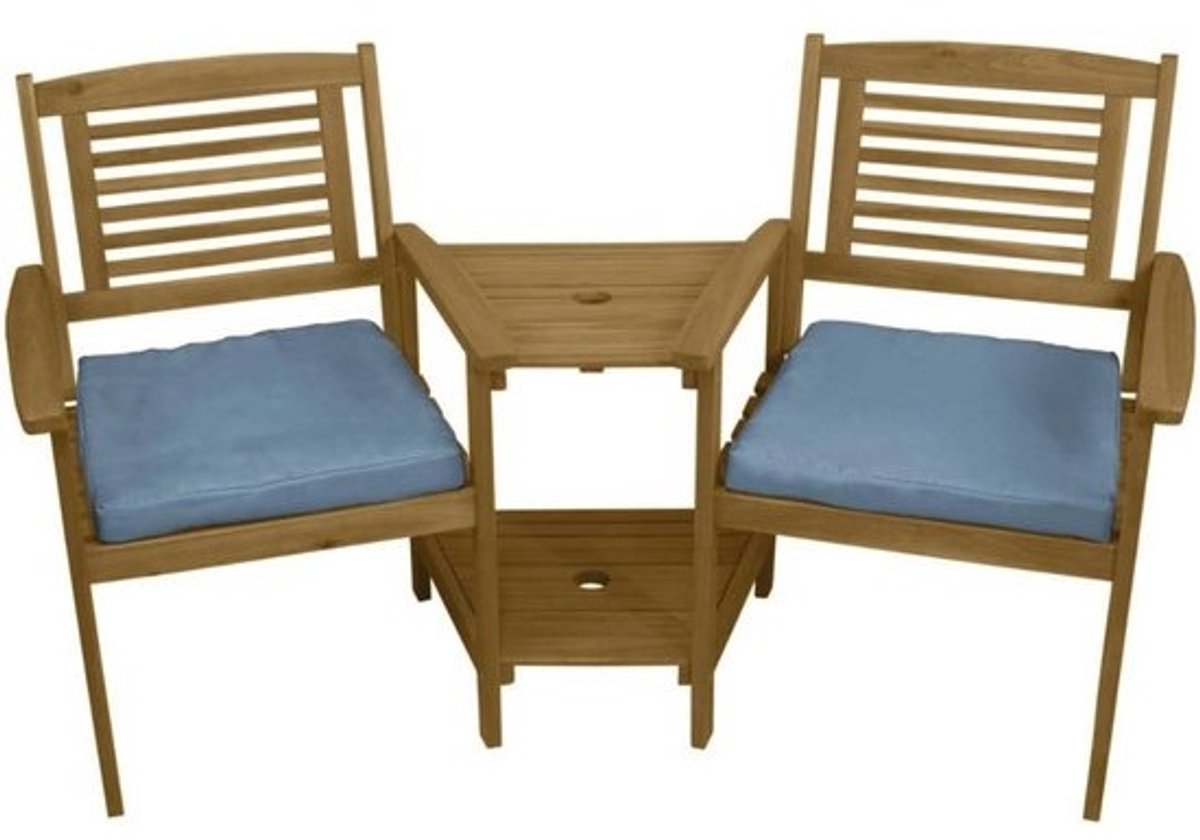 Tweepersoons Tuinliefdeset met Tafel en Parasolgat - Houten Draagbare Tuinbank voor Buiten