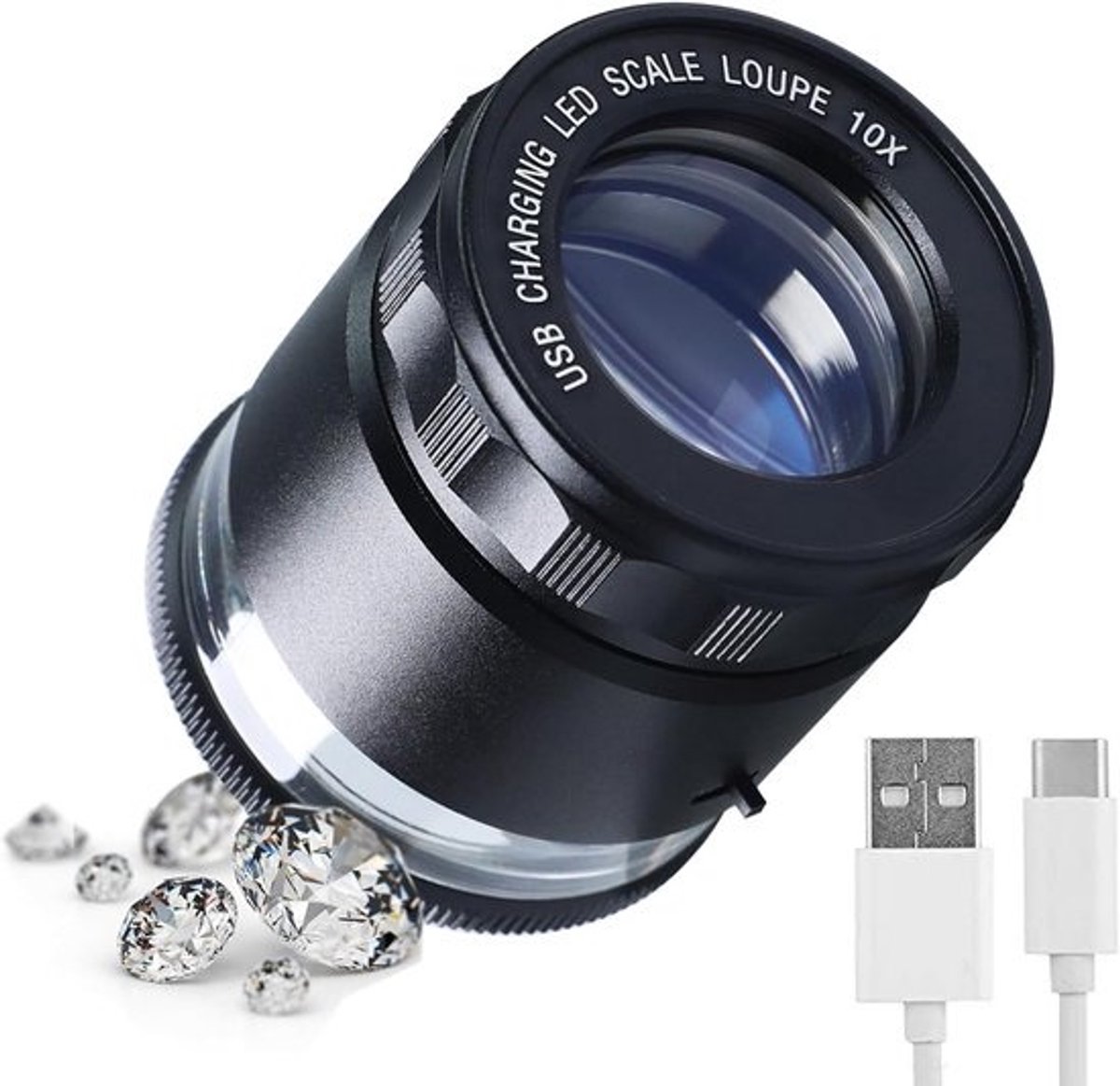 Oplaadbare Vergrootglas 10x met LED Verlichting en Kruisschaal voor Sieraden en Hobby's