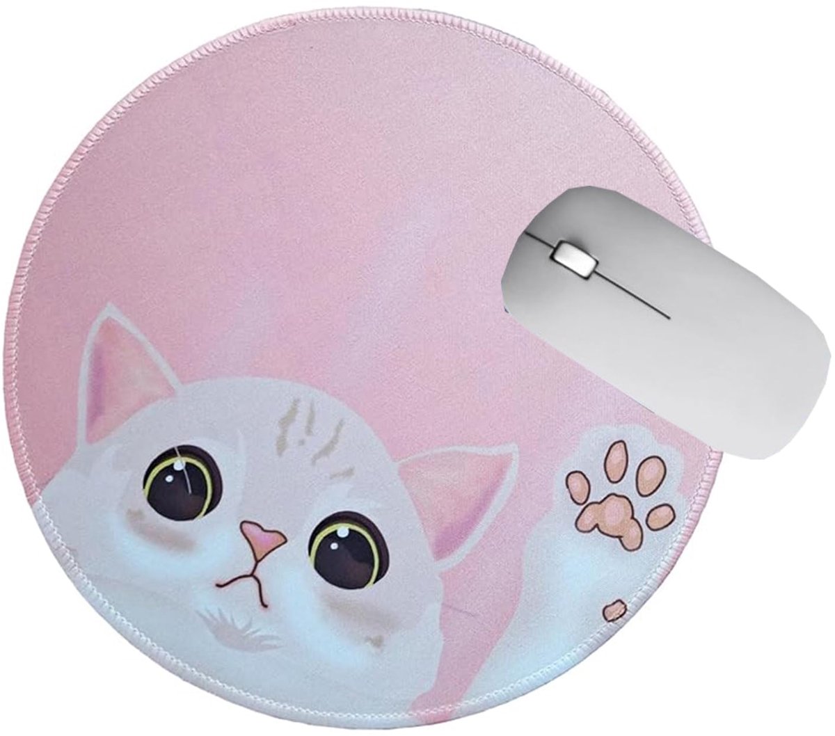 Muispad - Rond Antislip Rubber met Kattenpatroon - Voor Laptop Gaming, Kantoor en Reizen - Roze