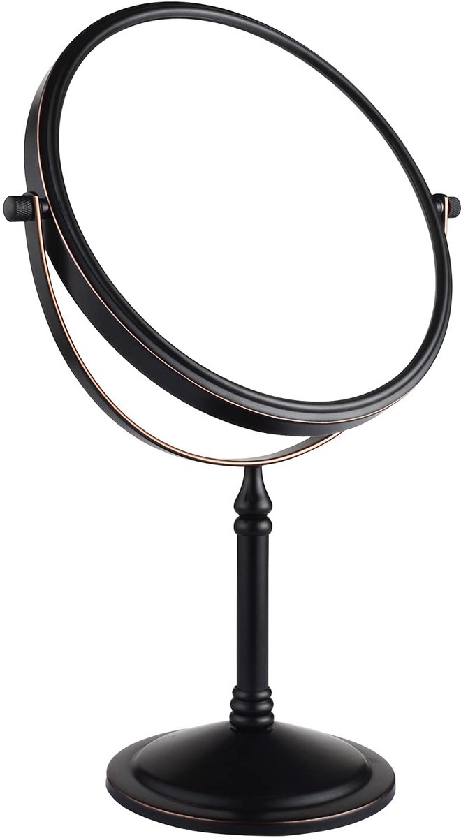 Make-upspiegel - 10x Vergroting - Dubbelzijdig - 360° Draaibaar - Staande Tafelspiegel voor Badkamer - Zwart Oliegewreven Brons - Ø 20 cm