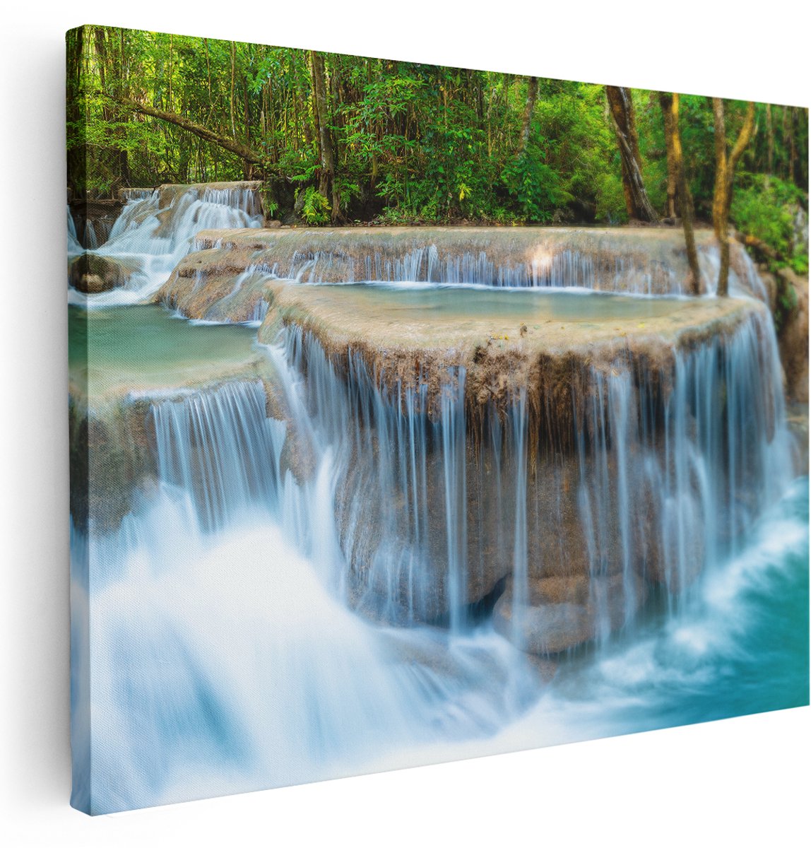 Artaza Canvas Schilderij Waterval In Het Bos In Thailand - 160x120 cm - Groot - Wanddecoratie Woonkamer - Schilderijen - Muurdecoratie