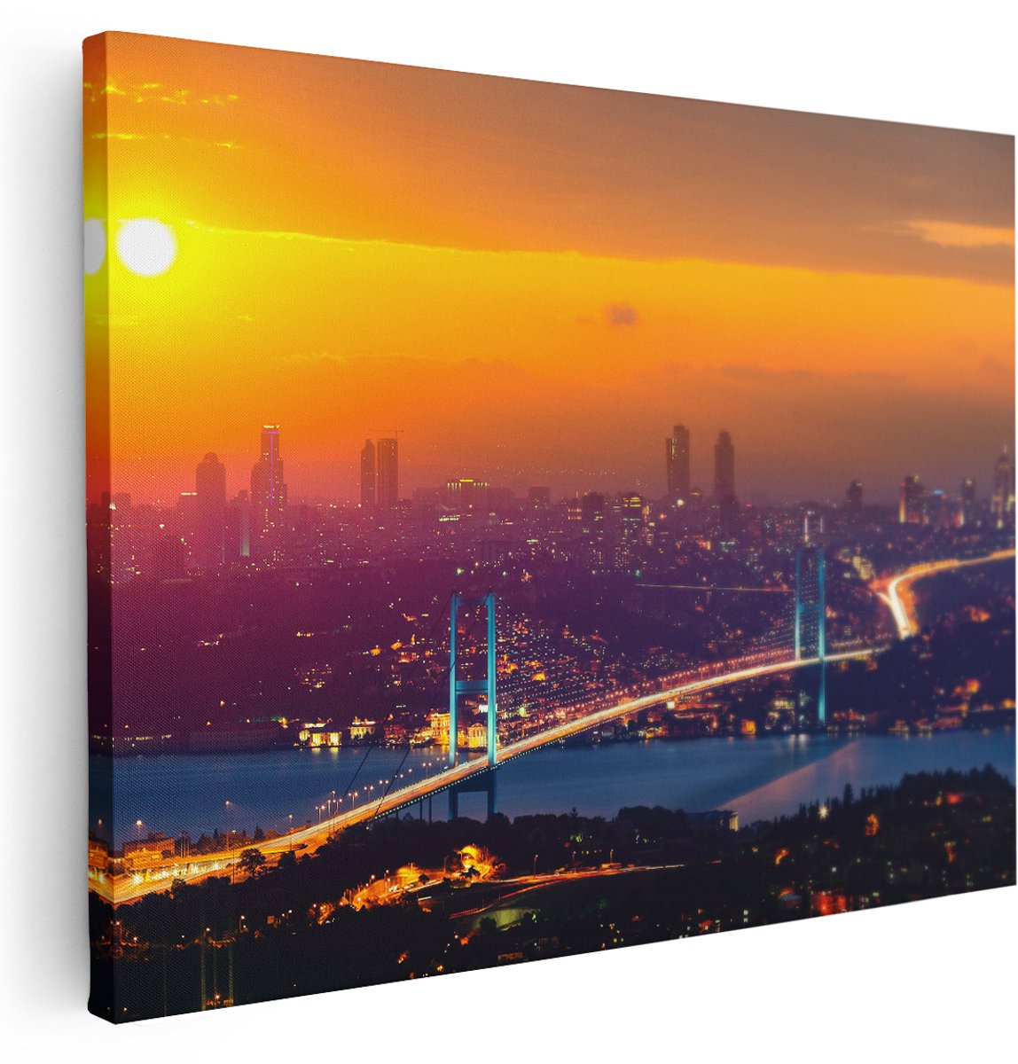 Artaza Canvas Schilderij Bosporusbrug In Istanbul Bij Zonsondergang - 160x120 cm - Groot - Wanddecoratie Woonkamer - Schilderijen - Muurdecoratie