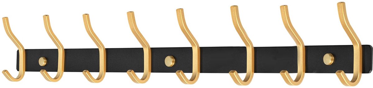 Wandgarderobe - RVS Hakenlijst met 8 Haken - Voor Slaapkamer Badkamer Keuken - Zwart & Goud