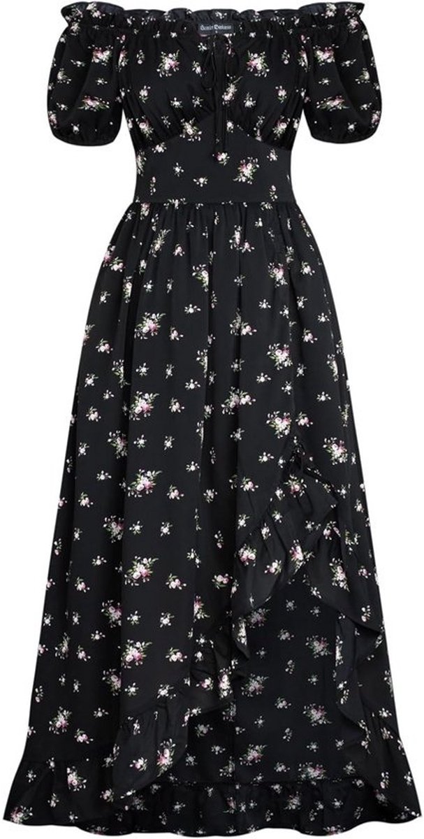 Victoriaanse Bloemenjurk Dames Kort Mouw Ruches Corsage Jurk Cottagecore Stijl