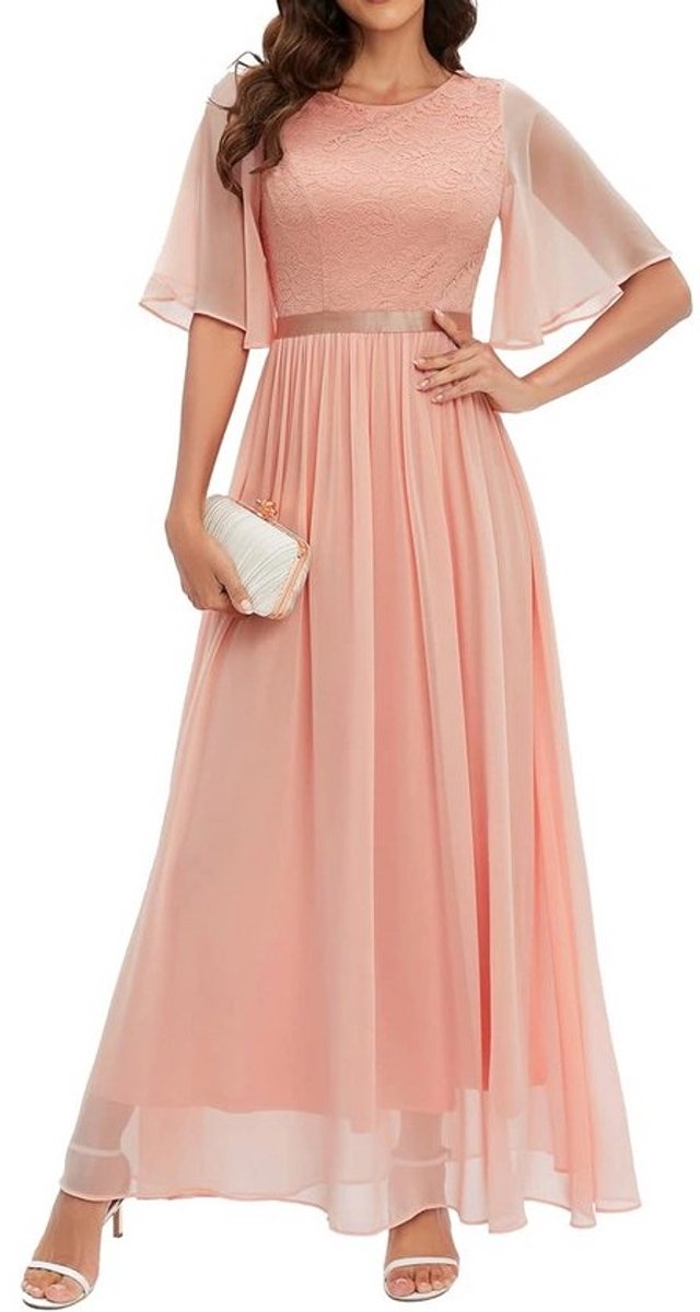 Elegante avondjurk met kant en chiffon lange mouwen voor bruiloft en galabal