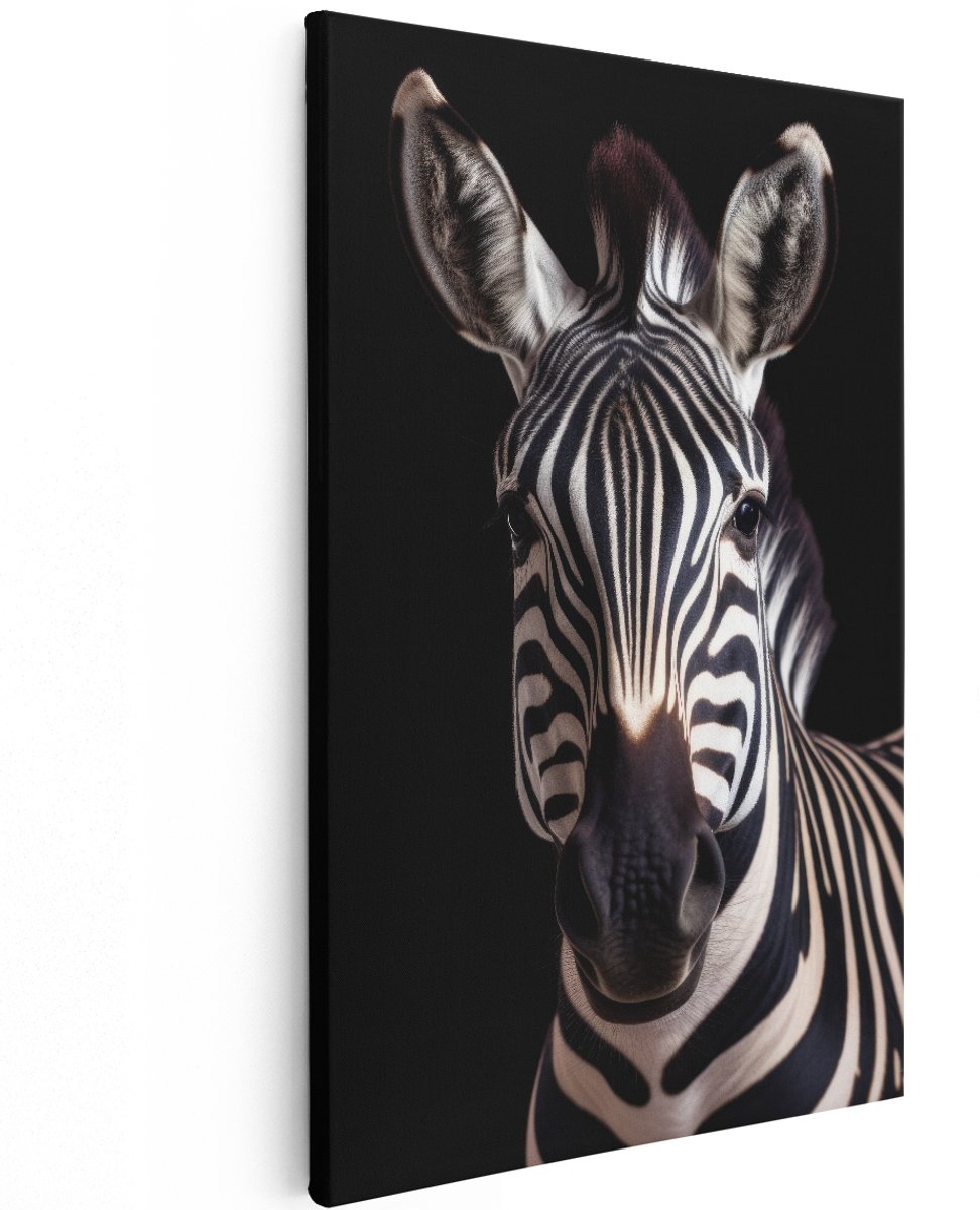 Artaza Canvas Schilderij Zebra - 120x180 cm - Groot - Wanddecoratie Dieren - Muurdecoratie Zwart Wit - Decoratie Dierenkop - Schilderijen Op Canvas