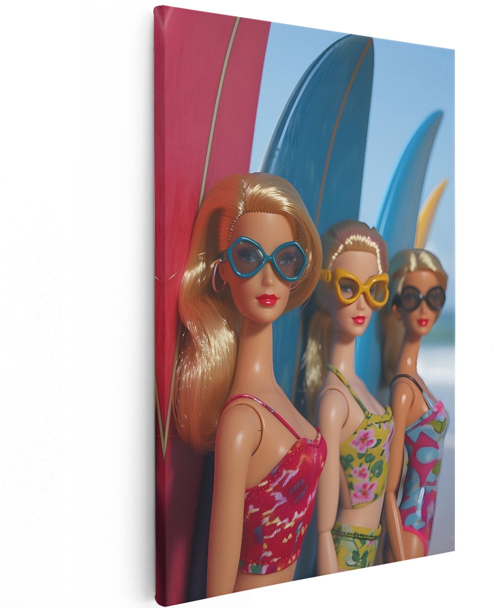 Artaza Canvas Schilderij Barbie - 120x180 cm - Groot - Wanddecoratie Strand - Muurdecoratie Retro - Decoratie Surfplanken - Schilderijen Op Canvas
