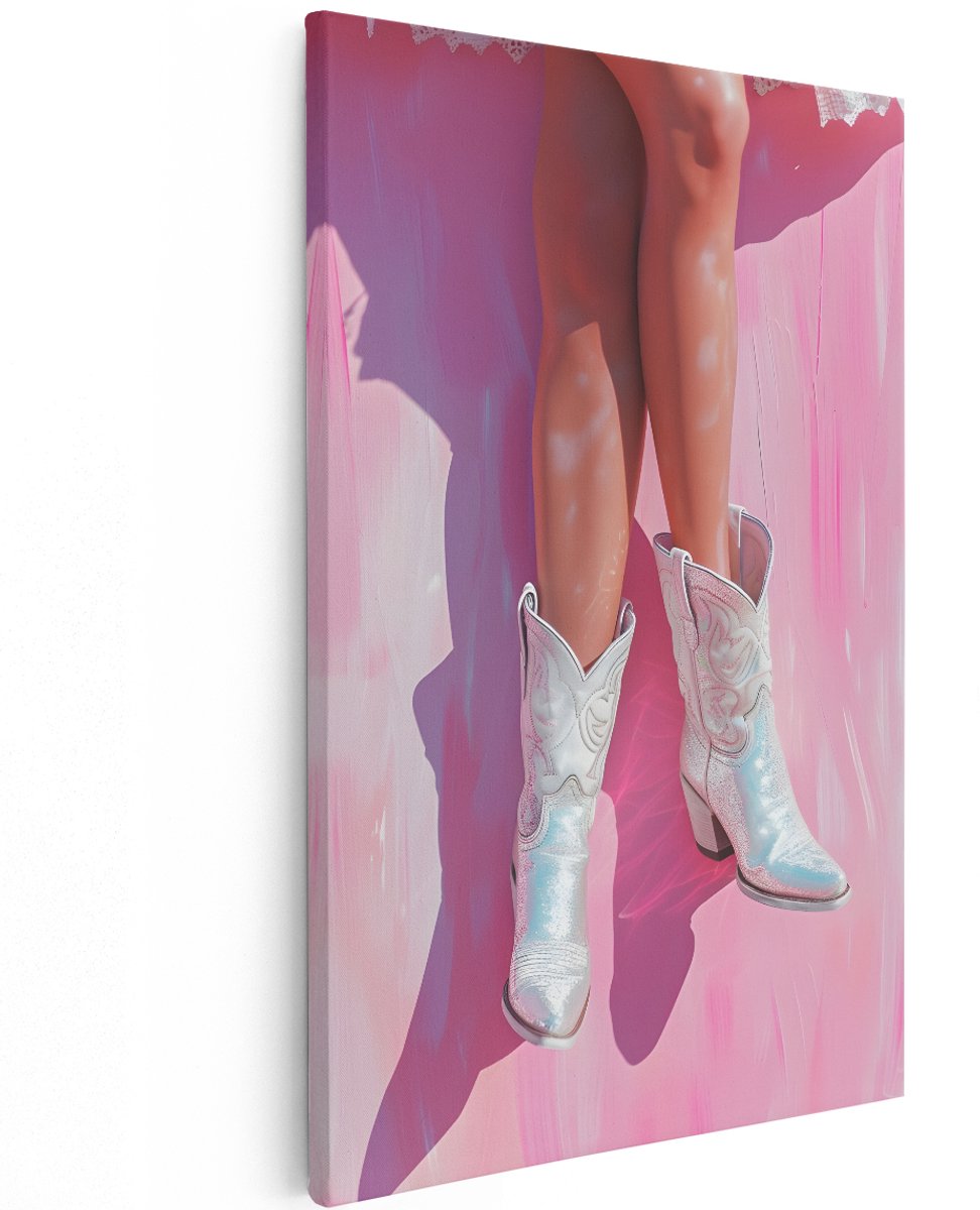 Artaza Canvas Schilderij Vrouw - 120x180 cm - Groot - Wanddecoratie Cowboylaarzen - Muurdecoratie Modern - Decoratie Roze Slaapkamer