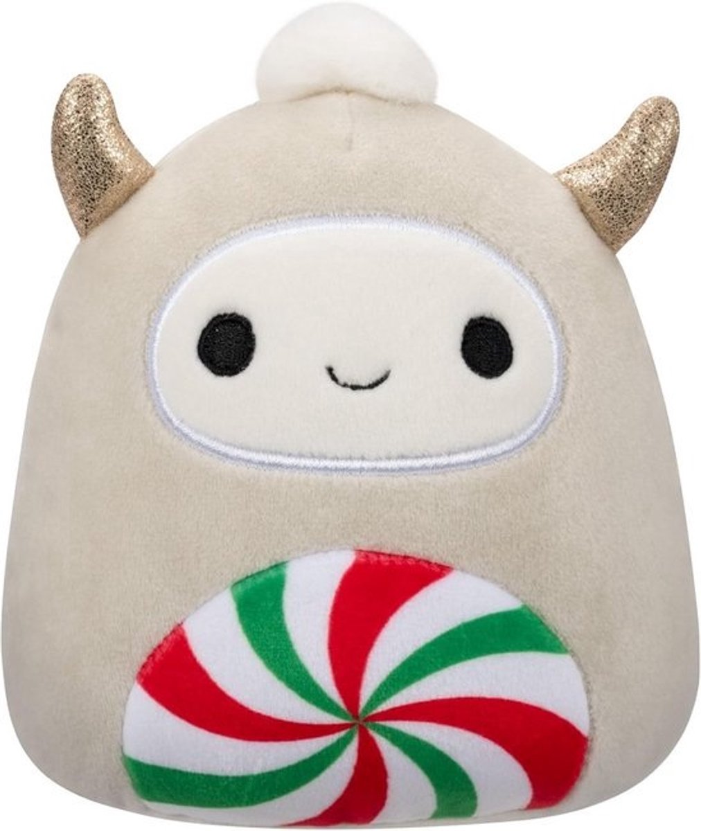 Zachte Pluche Knuffel Witte Kers met Pepermunt Buik 12 cm