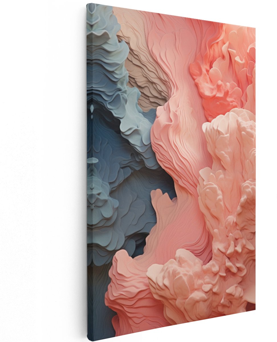 Artaza Canvas Schilderij Abstract - 120x180 cm - Groot - Wanddecoratie 3D Modern - Muurdecoratie Organisch - Decoratie Roze Pastel