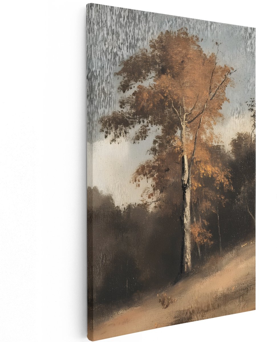 Artaza Canvas Schilderij Boom - 120x180 cm - Groot - Wanddecoratie Herfst Landschap - Muurdecoratie Bos Vintage - Decoratie Natuur Woonkamer