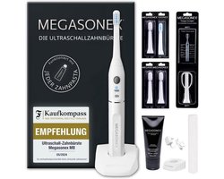 Ultrasone Tandenborstel MEGASONEX M8 – Diepe Reiniging, 1,6 MHz Ultrasound, 3 Standen, Inclusief Tandpasta, Tongreiniger en Extra Borstelkoppen