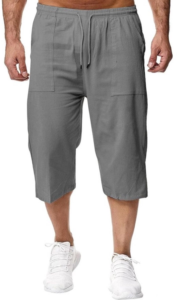 Lichte herenlinnenshorts 3/4-lengte met cargo zakken en verstelbare taille - zomerbroek — afbeelding 3