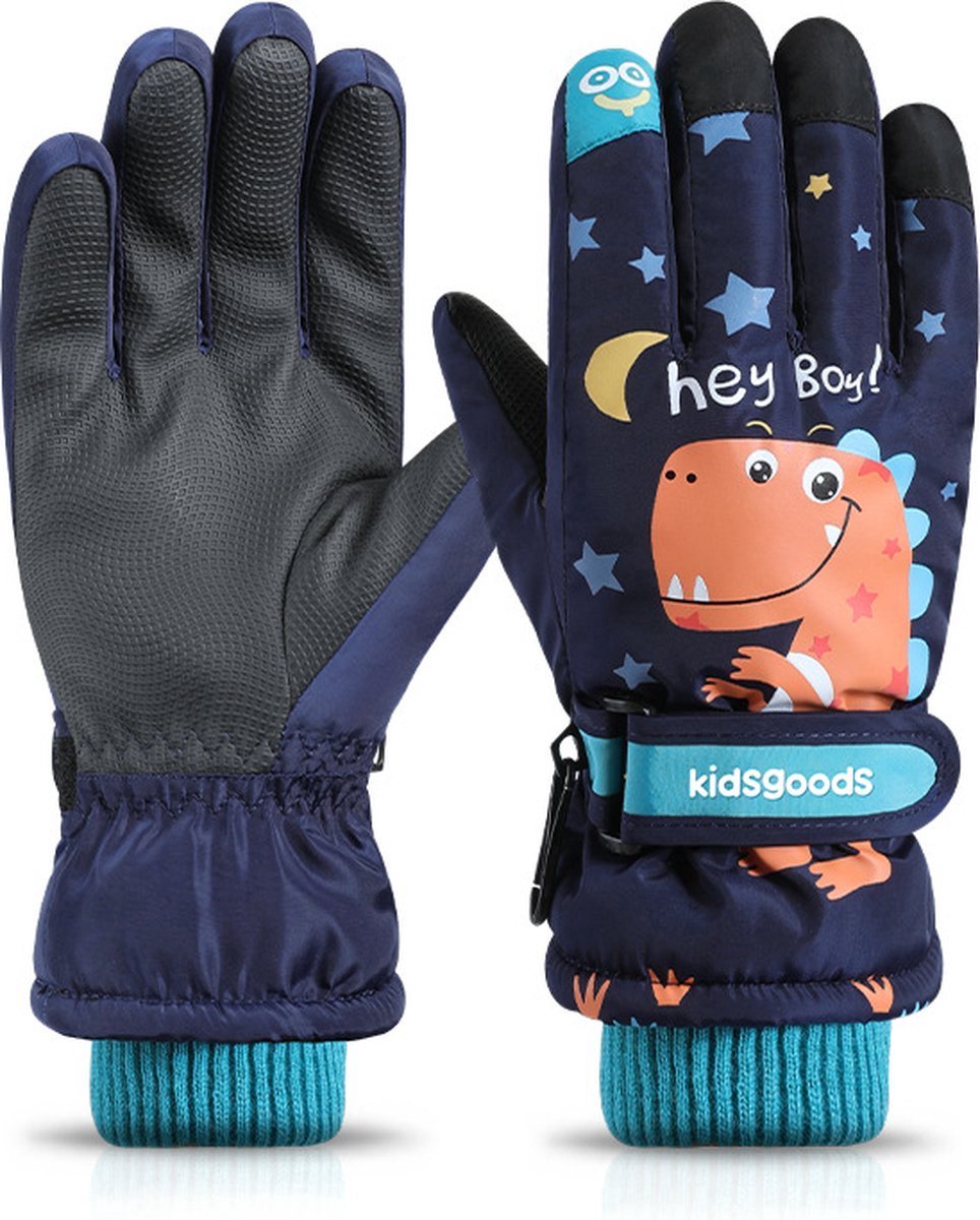 Winterhandschoenen voor kinderen-Wanten-Buiten Snowboard Handschoenen-Waterdichte Warme Fleece Cartoon Kinderhandschoenen-voor 6~12 jaar oud-donkerblauw
