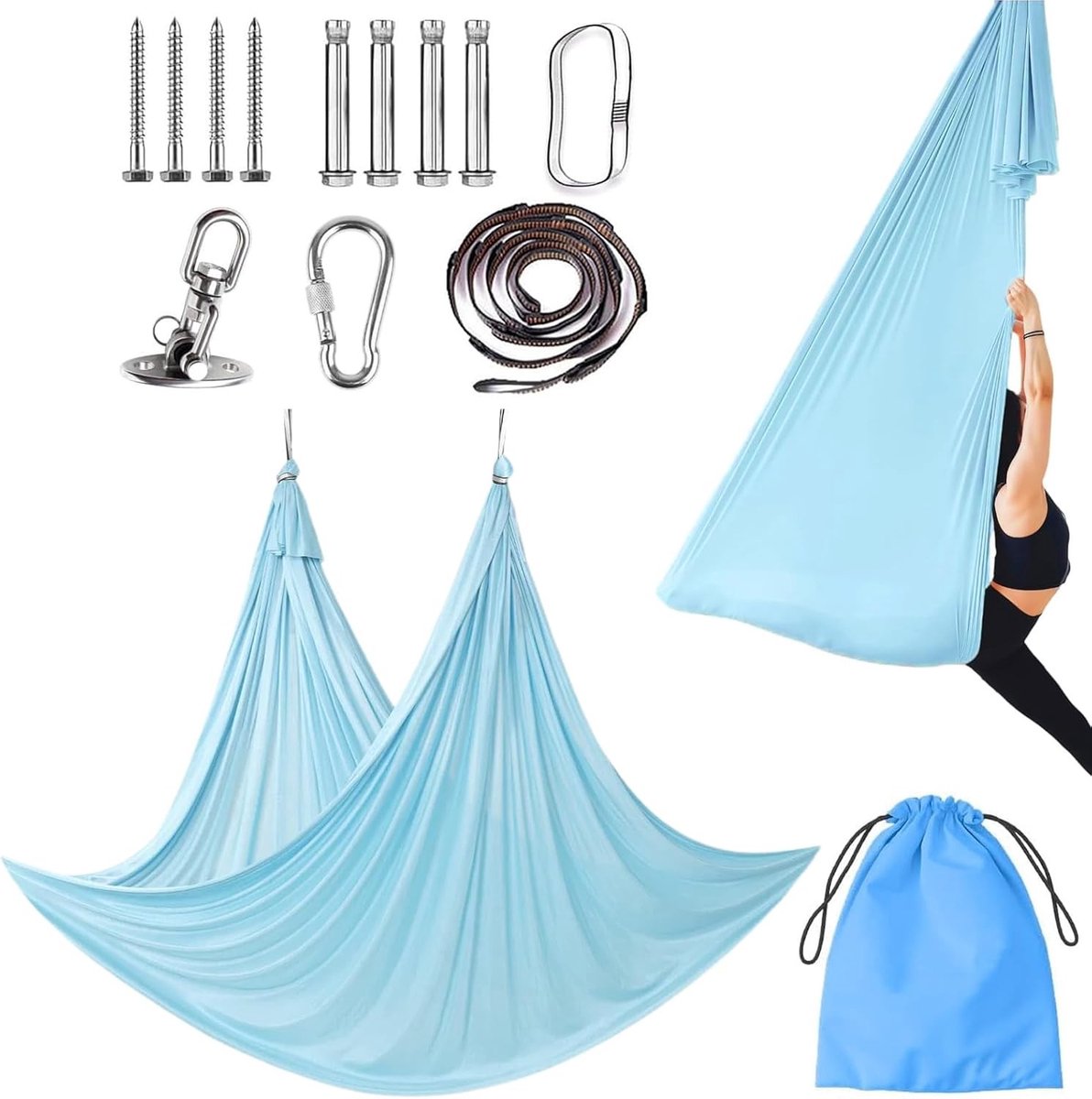 Aerial Yoga Hammock Set 150 x 200 cm voor Anti-Gravity Yoga, Fitness en Ontspanning, Ideaal voor Thuisgebruik en Training
