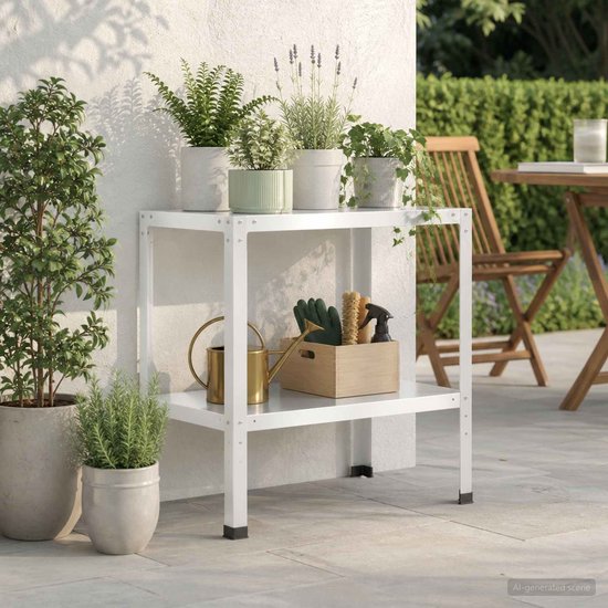 vidaXL - Planttafel - 60 - x - 50 - x - 80 - cm - Gepoedercoat - staal - Wit — afbeelding 3