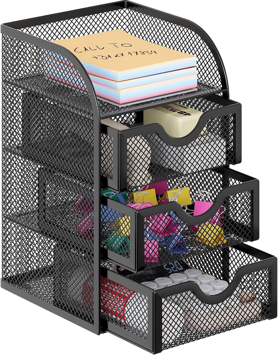 3-Laden Mesh Bureau Organizer - Zwart - Desktop Opbergrek voor Kantoorbenodigdheden en Briefpapier - Voor Kantoor - Thuis en Studenten