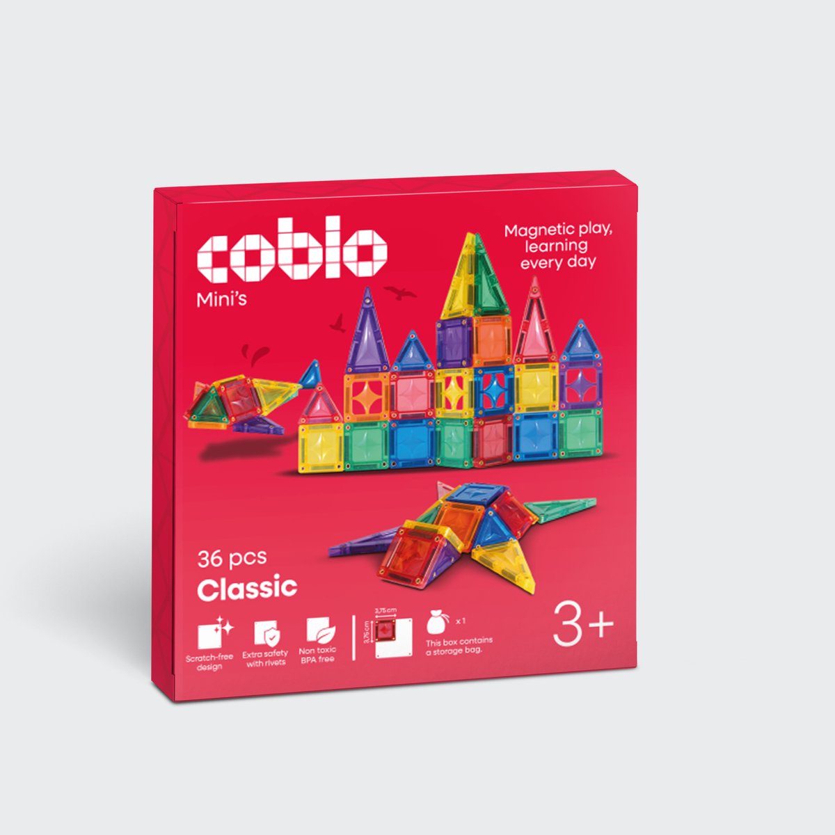 Coblo – Mini Magnetic Tiles – Classic Mini 36 stuks – Magnetische Tegels – Montesorri Speelgoed - Magnetisch speelgoed – Vanaf 3 jaar