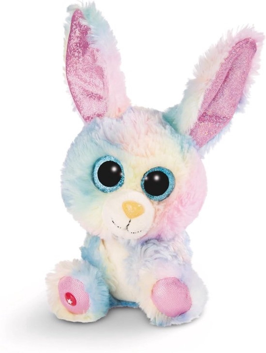 Pluche Konijn - Knuffeldier Zacht - Spelen Knuffelen - Glinsterende Ogen - 15 cm - Regenboog Candy