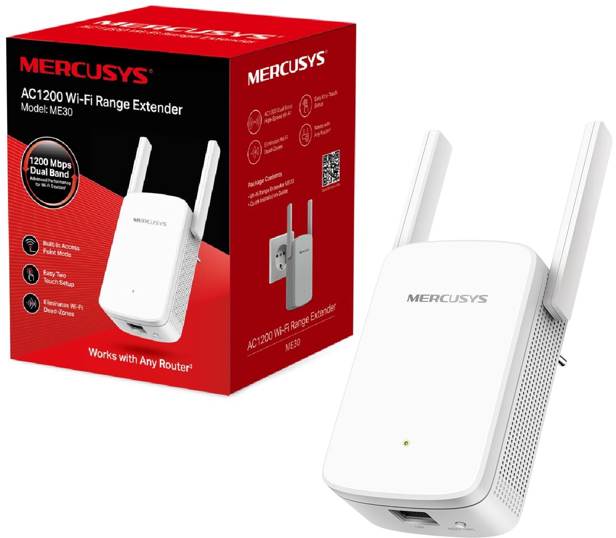 WiFi Versterker AC1200 – Dual Band Repeater – WPS Installatie – LED Signaalindicator – Ethernetpoort
