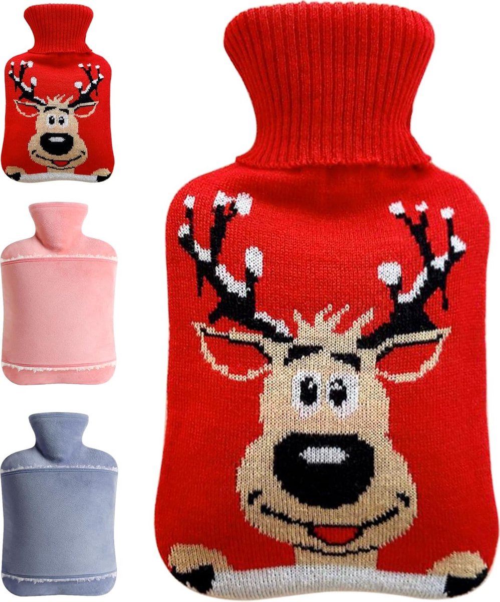 Warmwaterkruik met Knuffelcover van 2 Liter, Lekvrij en Geschikt voor Volwassenen, Perfect als Kerstcadeau en voor Pijnverlichting
