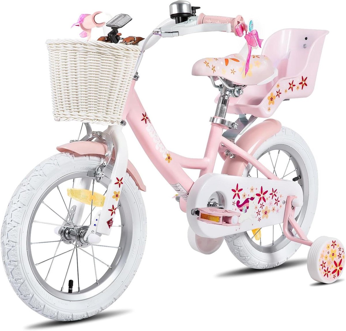 Meisjesfiets - Kinderfiets Eenhoorn - Leren Fietsen - Met Poppenzitje - 12 inch - Roze