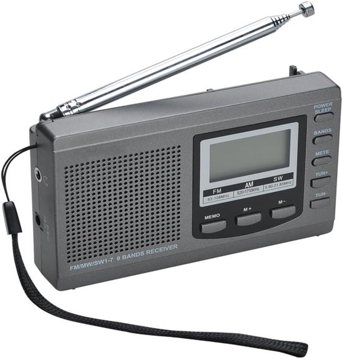 Draagbare Radio Ontvanger - 9 Band Kortegolf - Ontvangst Verbeteren - Digitale Tijdweergave - Compact Formaat
